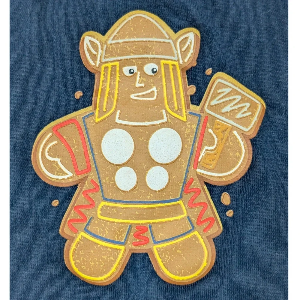 Marvel Gingerbread Men Heroes‎ Graphic T Shirt Navy Blue Size S